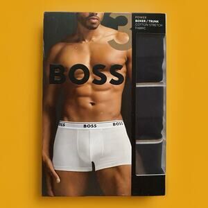HUGO BOSS Boxer Briefs Mens M Black 3-Pack Power Trunk Cotton Stretch Logo